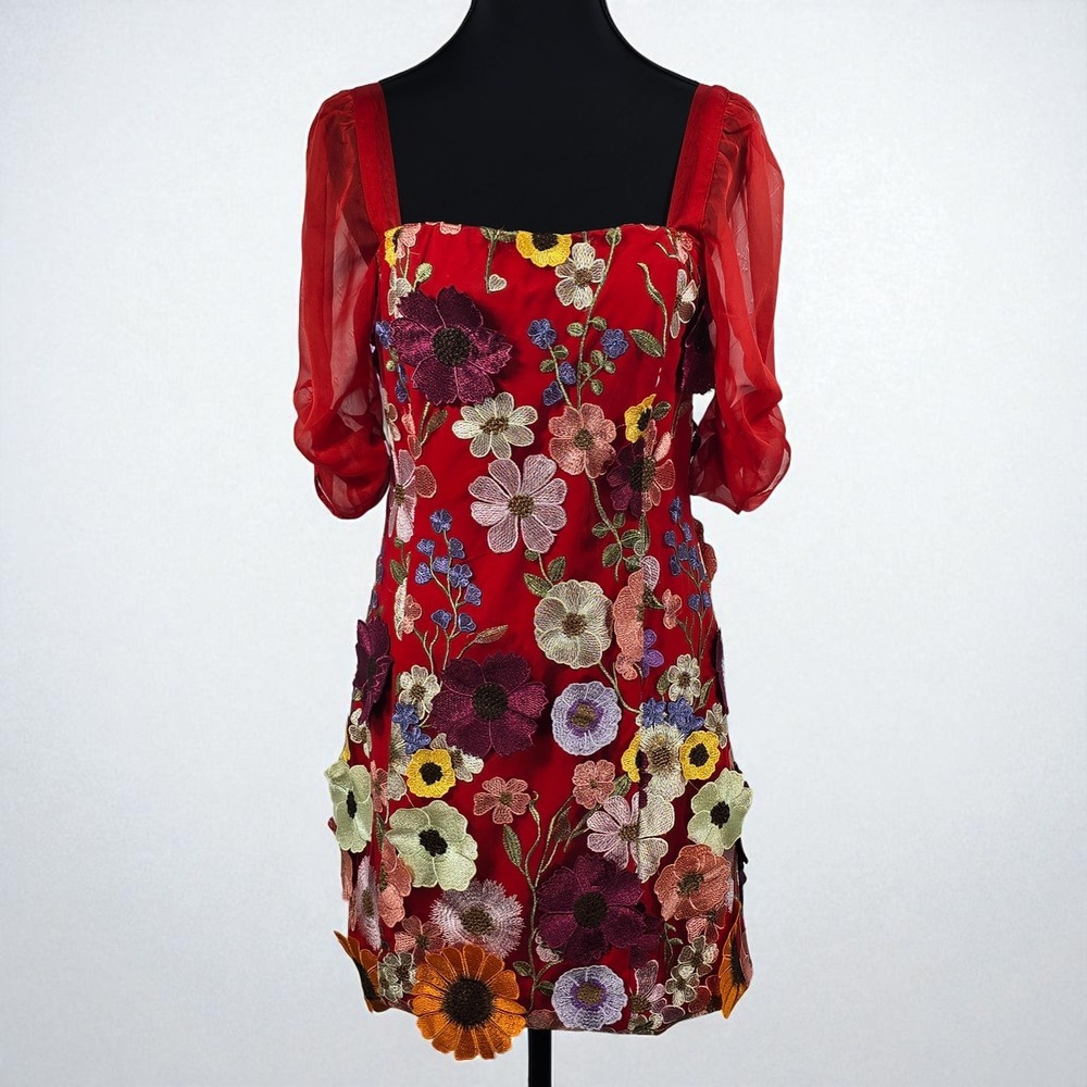 Endless Rose Red Floral Embelished Mini Dress Woman Small Boho Fairy Whimsical